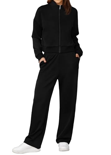 Image of XIEERDUO Lounge Sets for Women 2025 Sweatsuit 2 Piece Outfits Sweatshirt Wide Leg Sweatpant Tracksuit Matching Set