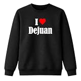 Reifen-Markt Sudadera I Love Dejuan para mujer, hombre y niños en los colores negro, blanco y azul con estampado Negro XXL