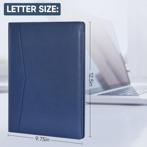 Image of Pacific Mailer Padfolio Portfolio Leather Binder, Interview Legal Document Organizer, Business Card Holder Included Letter Sized Writing Pad [Blue, Piano Noir Faux Leather Matte Finish]