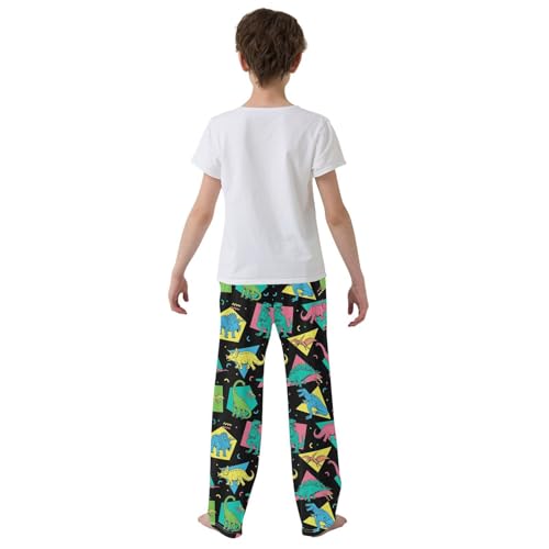 ZZXXB Dinosaur Geometry Print Boys Long Pants Soft Trousers Elastic Waist Kids Lounge Bottoms with Pockets S-XL3
