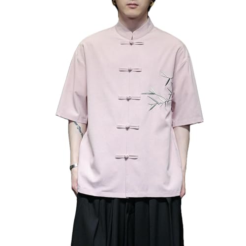 Chemise été homme anti-transpiration en chanvre brodé rétro
