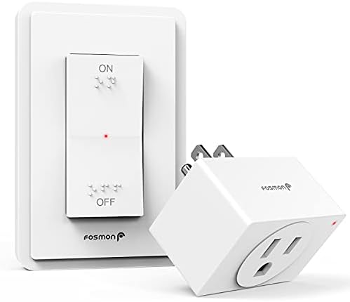 Fosmon Wireless Remote Control Electrical Outlet Switch- ETL Listed, (15A, 125V 1875W) Wireless Outlet Plug with Wall Switch & Braille (On/Off) Mark for Lights, Household Appliances, Expandable