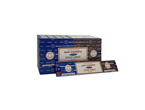 Satya 01318 Nag Champa & Good Vibes Combo Set Of Incense Sticks, 12 Packs x 16g, Multicolor