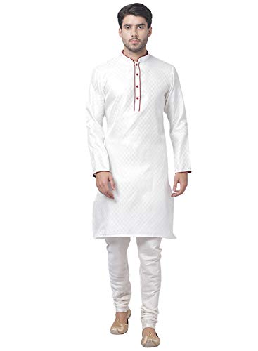 Image of VASTRAMAY Men Soft Cotton Kurta with Buttoned Cuff & Churidar Pyjama Set - Comfortable Ethnic Wear for Eid, Holi, Weddings & Festive Occasions - Stylish Traditional Cotton Kurta Pyjama