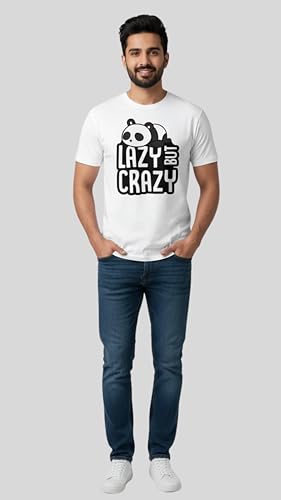 Image of Men's Cotton T-Shirt, Character-Inspired Lazy But Crazy Text T-Shirt Printed for Men and Boys, Round Neck, Half Sleeve, Regular Fit