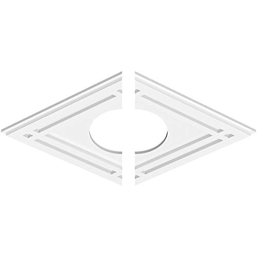 Image of Ekena Millwork CMP26X17DD2-07000 Diamond Architectural Grade PVC Contemporary, Two Piece Urethane Ceiling Medallions 26 inchW x 17 3 /8 inchH x 7 inchID x 9 inchC x 1 inchP