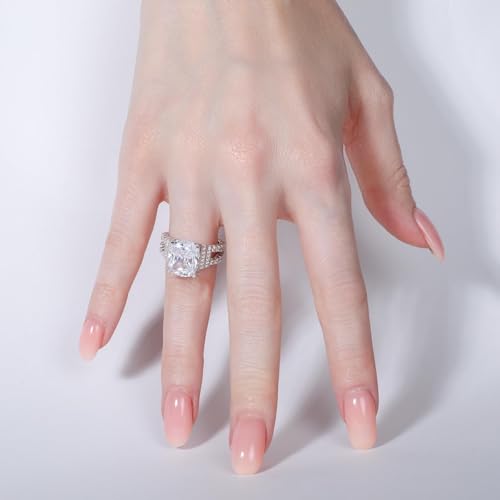 AINUOSHI 5 Carat Cushion Cut Cubic Zirconia CZ Vintage Promise Wedding Engagement Rings for Women Sterling Silver, Ring Sizes 5 to 84