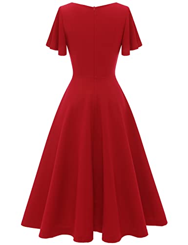 Image of HomRain Wedding Guest Dresses for Women Vintage Short Sleeves Casual Fit and Flare Cocktail Formal Dress for Tea Party