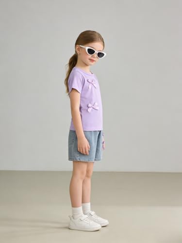 Image of Azmxynol Kid Girls Clothes Outfits Bowknot T-Shirt + 2 In 1 Denim Short Skort Summer Clothing Set, Size 4-10 Years