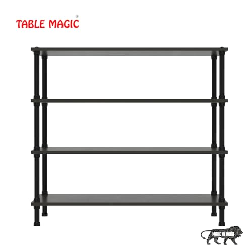 Image of TABLE MAGIC Jazz Shoe Rack Wooden Organizer | 4-Tier Multipurpose Shoes Stand for Home Wooden Shelves with & Steel Frame, Space-Saving Home Organizer, D30 x W60 x H65cm - Wenge