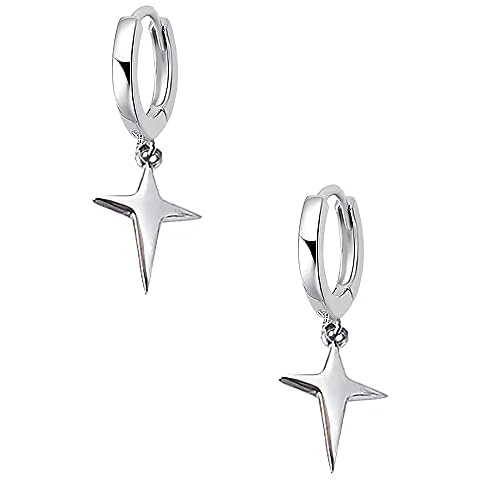 Polished Cross Dangle Small Hoop Earrings for Women Girls 925 Sterling Silver with Charm Minimalist Drop Dangling Cartilage Sleeper Hoops Hypoallergenic Jewelry Gift for Friend Cover