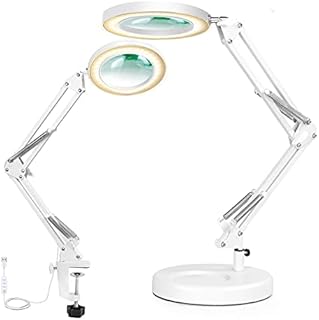 NOEVSBIG 2-in-1 Magnifying Desk Lamp, 5X Magnifier Glass LED Lamp with Clamp, 3 Colors Adjustable Swivel Arm Lamp,Desk Magnifier Lamp