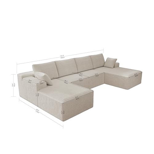Image of Modular Cloud Sectional Sofa, Oversized Corduroy Boneless Couch | Luxury Comfort, Deep Seat, Couches for Living Room and Apartment, No Assembly Required