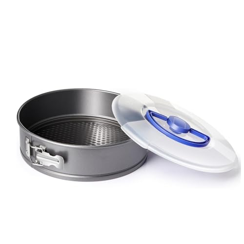 YuLiMirich Molde redondo de acero al carbono, molde redondo con tapa, molde para tartas con tapa, molde redondo con revestimiento antiadherente, molde redondo con base plana para tartas de queso
