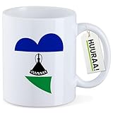 Huuraa Kaffeetasse Lesotho Flagge Herz 330ml Weiß Keramik Kaffeebecher Geschenkidee