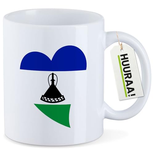 Huuraa Kaffeetasse Lesotho Flagge Herz 330ml Weiß Keramik Kaffeebecher Geschenkidee