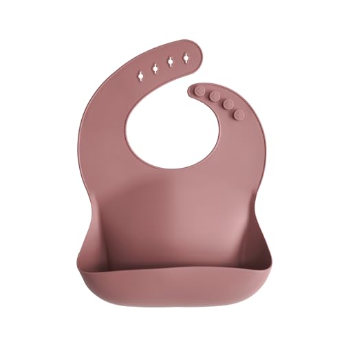 Image of mushie Silicone Baby Bib | Adjustable Fit Waterproof Bibs (Woodchuck)