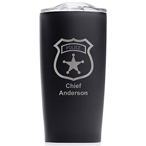 Lifetime Creations Engraved Personalized Police Officer Badge Tumbler with Lid 20 oz (Black) - Gift for Cop, Patrol Officer, Sergeant, Lieutenant, Chief, Sheriff