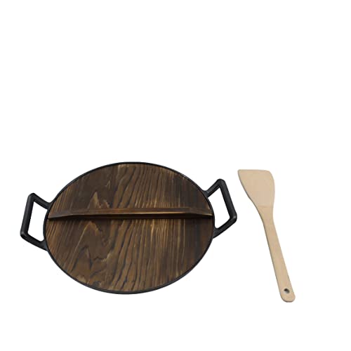 Wok de Hierro Fundido 12.5" Pre-curado con Tapa y Espátula de Madera miniatura 3