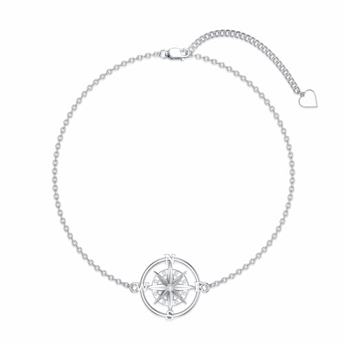 Diamond Compass Bracelet for Women 925 Sterling Silver Compass Adjustable Bracelet Jewelry Gifts for Women