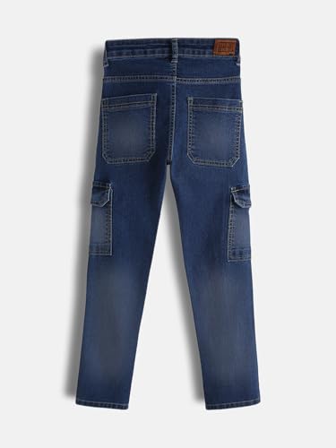 Image of Urbano Juniors Boy's Slim Fit Washed Denim Cargo Jeans with 6 Pockets Stretchable