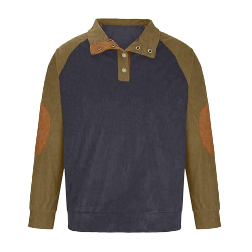 Mens Casual Corduroy Sweatshirt Long Sleeve Stand Collar 1/4 Button Up Pullover Fall Polo Sweaters4