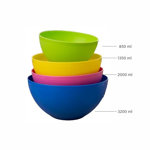 Image of Gluman 4-Piece Mixing Bowl Set | Opaque Multi-Color Plastic Kitchen Bowls for Baking, Cooking, Meal Prep & Serving | Lightweight, Dishwasher Safe |Stackable Bowls (3200ml, 2000ml, 1350ml, 850ml)
