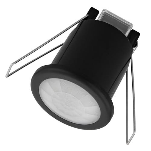 Ledvion Bewegungsmelder Unterputz Mit Dämmerungsschalter, Deckenmontage, IP20, Lichtsteuerung 360°, Arbeitsfeld 8m Reichweite, Eingebauter Lichtsensor Schwarz