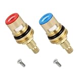 DECARETA 2 Pcs Vitoni in Ceramica per Rubinetti Acqua Fredda e Calda, Vitoni di Ricambio, Coppia di Vitoni con 20 Ingranaggi per Cucina Bagno, Lunghezza 53 mm, Oro