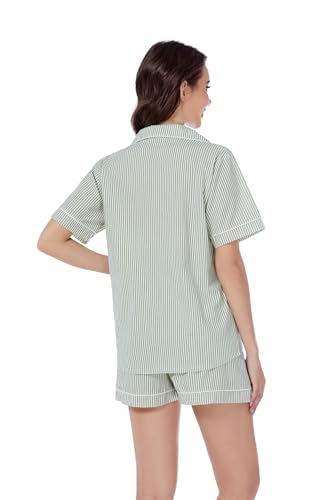 Image of LUBOT 100% Cotton Pajamas for Women 2 Piece PJ Set Poplin Woven Lightweight Ladies Button Short Sleeve Sleepwear S-XXL