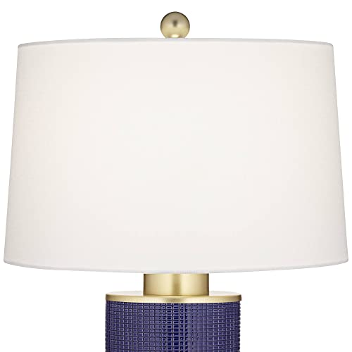 360 Lighting Gilson 24 1/2" High Modern Coastal Glam Table Lamps Set of 2 Gold Textured Blue Finish Ceramic Fabric White Shade Living Room Bedroom Bedside Nightstand House Office Home Reading - Image 8