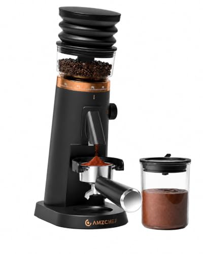 Image of AMZCHEF Single Dose Burr Grinder, 75 Settings, Quiet DC Motor, Oro Rosa | 40mm Burr, <0.2g Retention, 5-60s Timer, Magnetic Outlet, Vacuum Storage Cup, LED Light, Espresso, Pour-Over & French Press