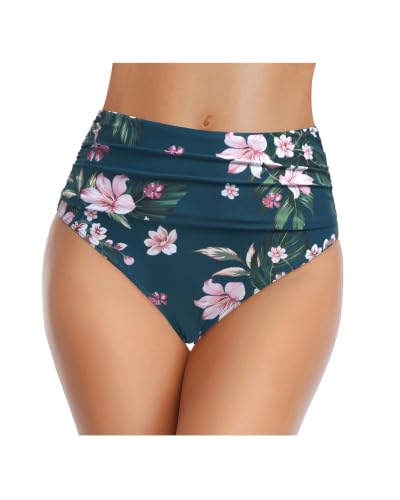 Image of Tempt Me Women's High Waisted Bikini Bottom Tummy Control Ruched Bathing Suit Swim Bottom