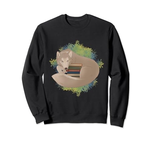 Lupo con libri Bella Fantasy Book Reader Lettura Felpa