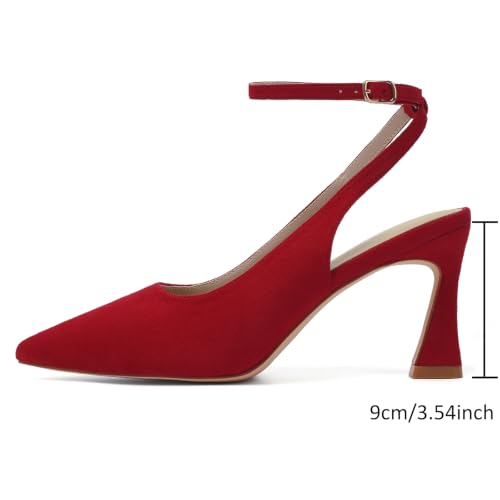 Image of Susanny Slingback Kitten Heels Elegant Dressy Pumps for Women Closed Pointy Toe Sexy Chunky High Heels Wedding Bride Prom Party Dress Shoes