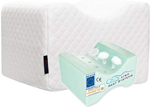 AIMO Spain Almohada cojín para piernas ortopédico de Rodilla. con Gel INFUSIONADO, Facilita el Dormir de Lado, Alivia Dolores de Espalda y Caderas, más Fresca,más cómoda, más higiénica