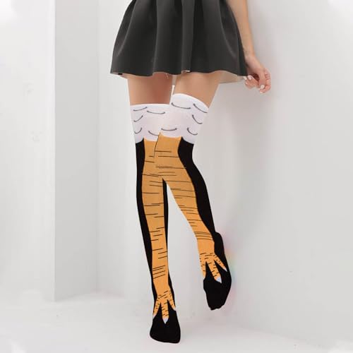 XNIVUIS 2 Paar Chicken Leg Socks Hühnerfüße Socken mit Hühnerbeinen Strümpfe Damen Ofenrohrsocken Iustige Overknee Cartoon Winter Warme Socken Einheitsgröße (Schwarz)