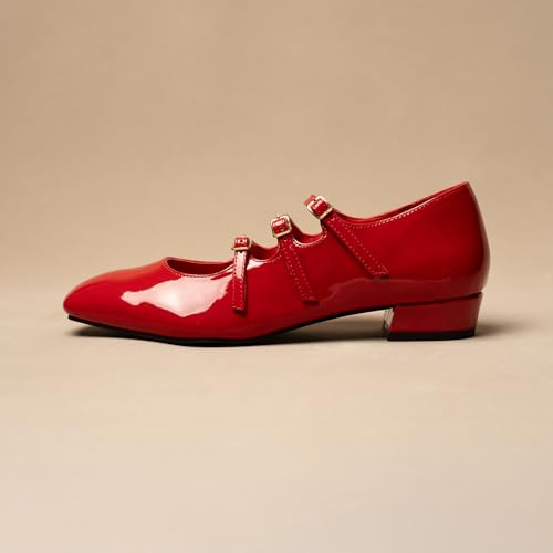 Image of Theater Kelly Jr Women Mary Jane Flats | Triple Buckle Strap Square Toe Shoes | Comfortable & Stylish for Formal and Casual Fashion