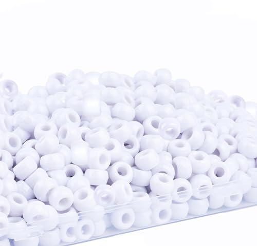 White Pony Beads Bulk 900 Pcs,Beads for Necklace Jewelry Making Earring Hair Braiding,Bracelets Making Kits,Hair Bead,Bracelet Beads,Plastic Beads for Crafts Braids Girls