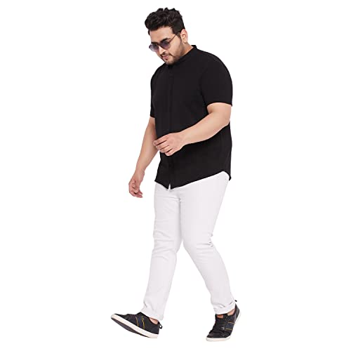 Image of WILD WEST Mens Plus Size Mandarin Collar Black Colour All Over Solid Half Sleeve Shirt for Men (A)