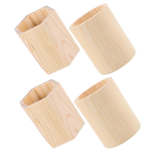 Frcolor 4個 木製デスクトップ収納ペン立て 多機能ペンシルカップ 無塗装可能 卓上オーガナイザー オフィス 家用文具整理用品