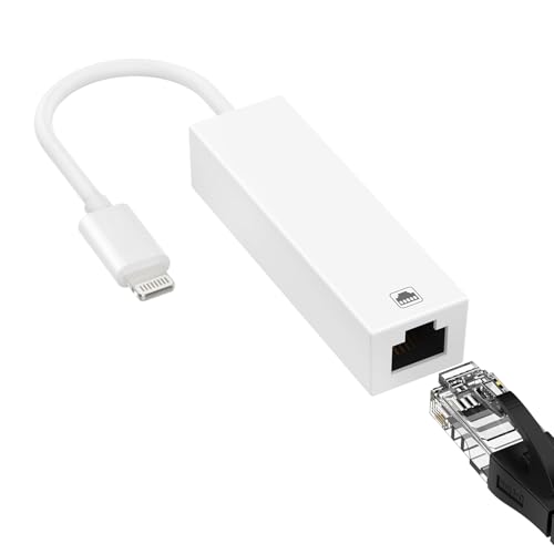 Giochem Lightning to RJ45 Ethernet Adapter,Plug and Play, Compatible with iPhone 14-13-12-11-XS-XR-X-8-7-iPad-iPod, Supports 100Mbps