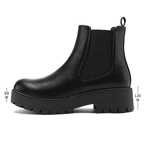 mysoft Women's Chelsea boots Low Heel Slip On Lug Sole Elastic Ankle Booties2