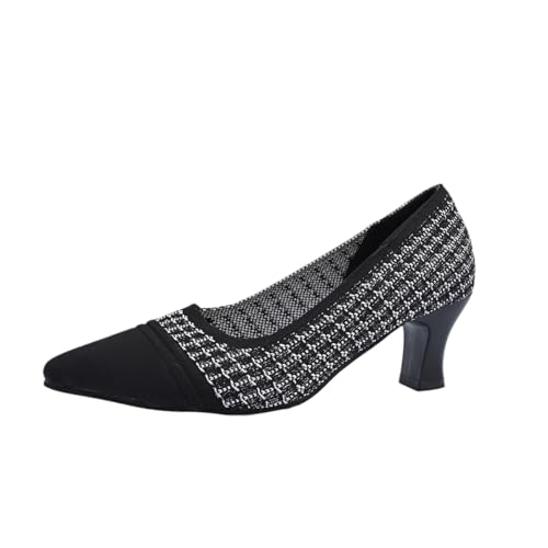 Image of Cibenf Pointed Knit High Heels for Women, Plus Size, 2026 Autumn New European and American Style Plaid Fashion Pumps (Checkered Black,8)