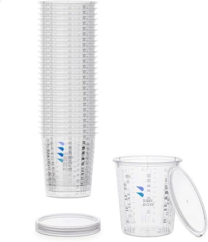 BenBow Profi-Messbecher 25x 1370ml mit 3x Deckel - Mischbecher mit vielfältiger Skalierung für Harz, Epoxidharz & Lack – Becher mit Skala Lackmischbecher Meßbecher Lackbecher Einwegmischbecher