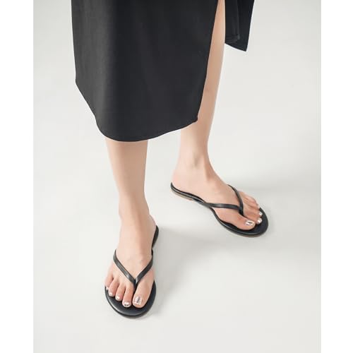 Image of LULLASONG Flip Flops For Women Comfortable Round Toe Beach Sandals Thong Strap Slides Slip On Dressy Flats Sandals For Women