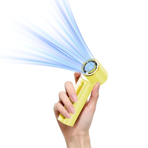 Image of DRORION Portable Mini Fan with Ice Cooling Function, 199 Speed Adjustable Handheld Fan, Rechargeable Personal Fan with Digital Display, Quiet Desk Fan for Travel, Office, Outdoor, Summer,Yellow