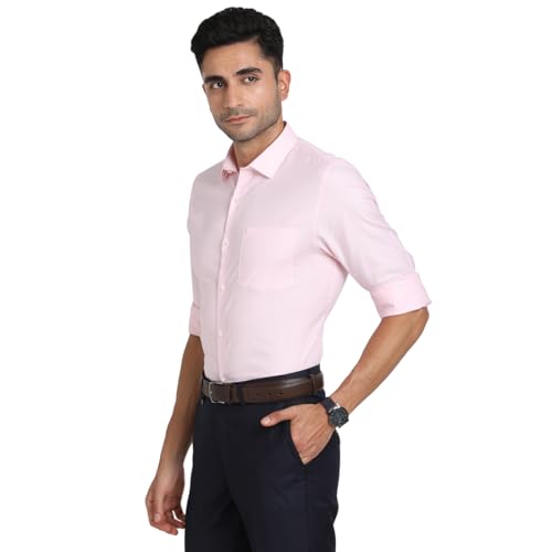 Image of Turtle Men Giza Cotton Slim Fit Light Pink Stripe Formal Shirt