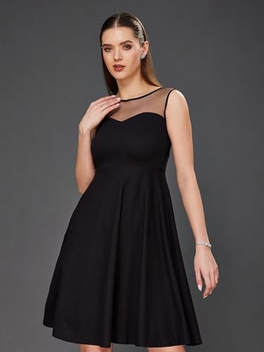 Image of Miss Chase Women's Round Neck Sleeveless Polyester Ruffled Knee- Length Dress