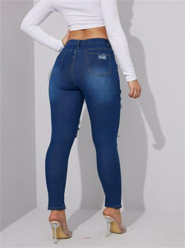 Women's High Rise Skinny Stretch Ripped Jeans High Waisted Destroyed Butt Lift Slim Fit Tight Denim Pan4
